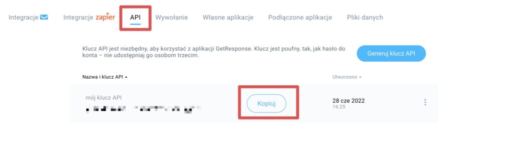 Kopiowanie klucza API