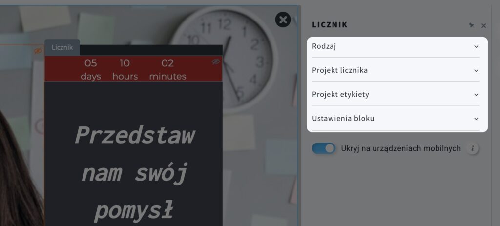 opcje edycji wyglądu licznika