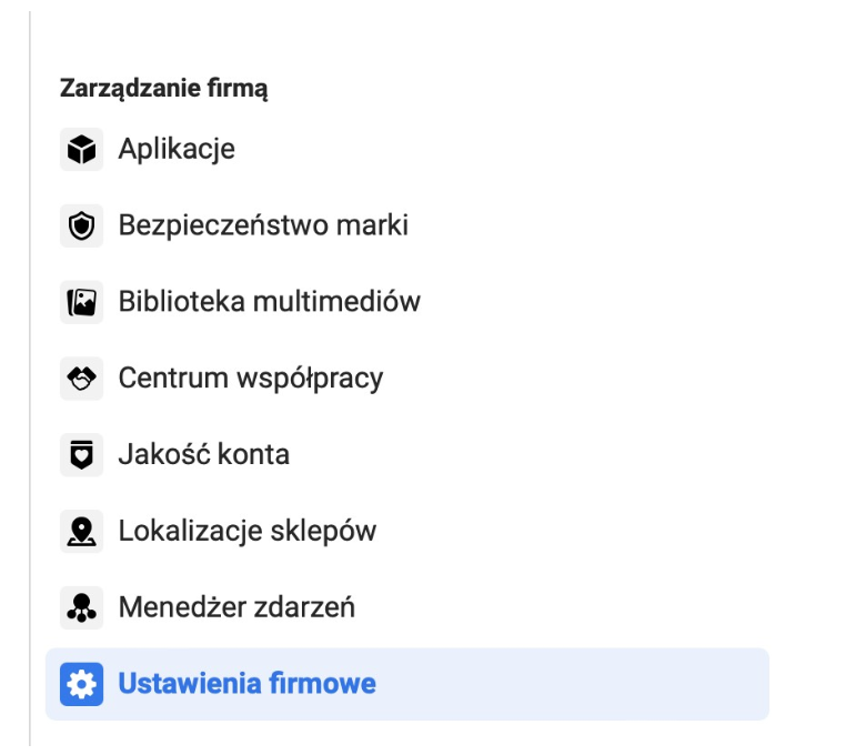 Zrzut ekranu, który przedstawia menu w Menedżerze Firmy.