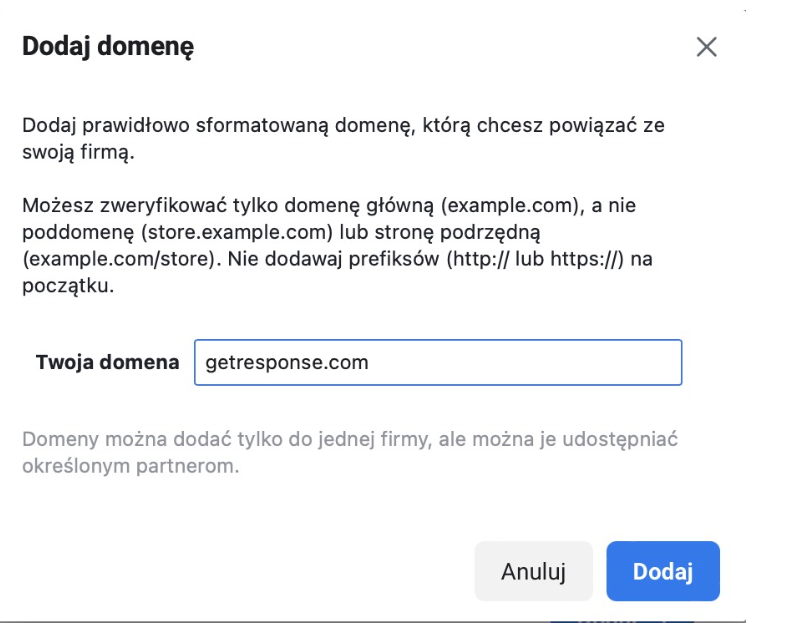 Zrzut ekranu, który przedstawia zakładkę Dodaj domenę.