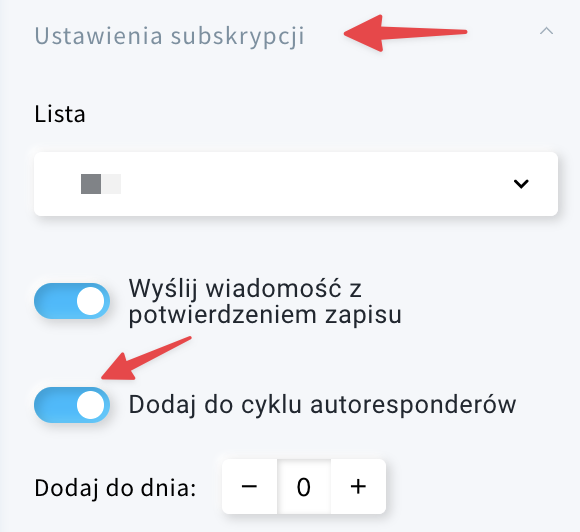 Zrzut ekranu, który przedstawia Ustawienia subskrypcji.