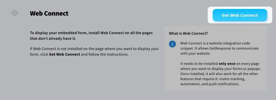 Web Connect in forms and popups