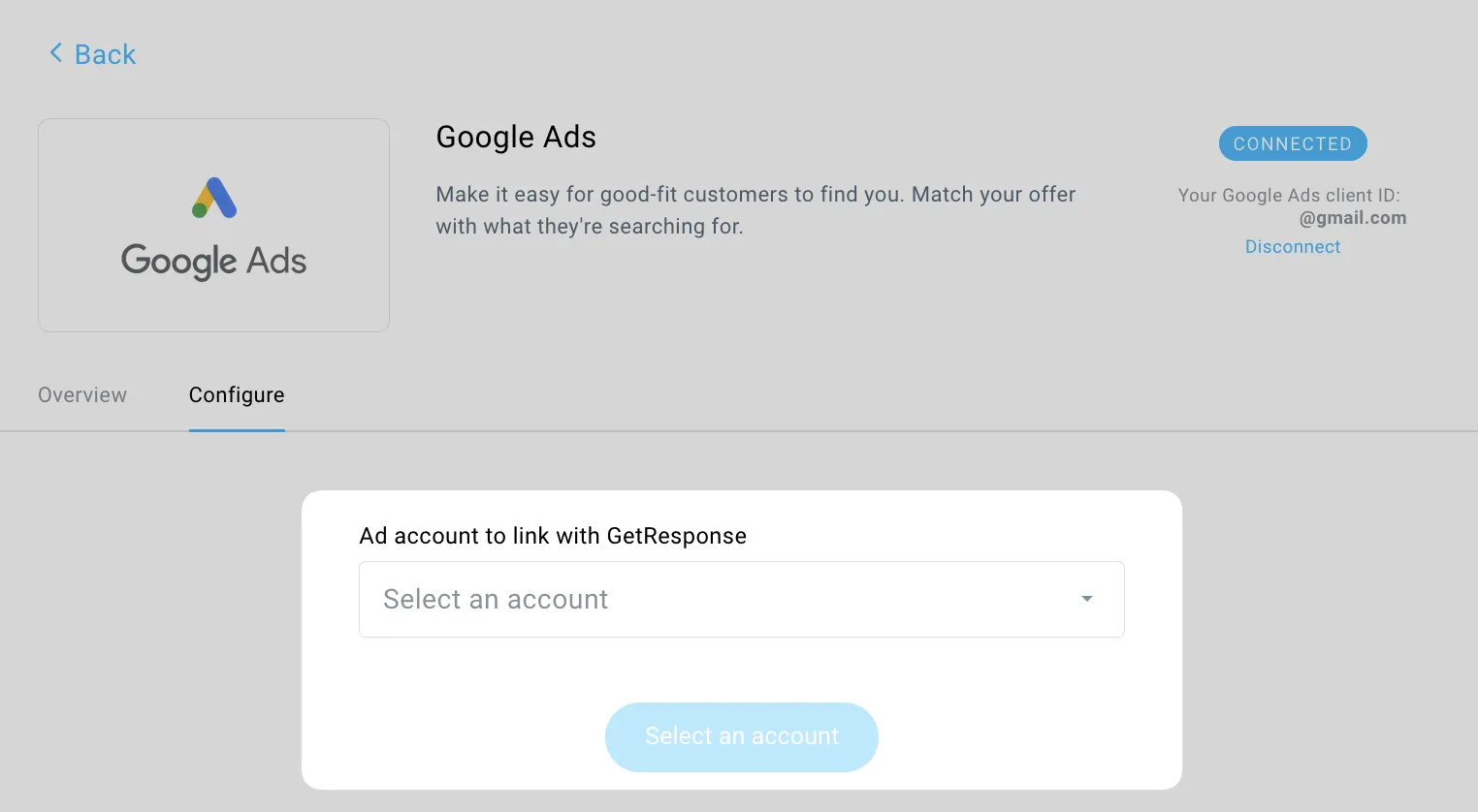 Google Ads account selection