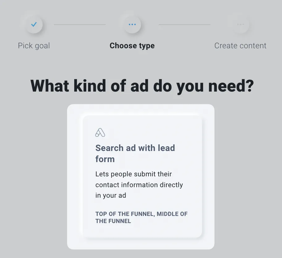 Google Ads - search ad with lead form