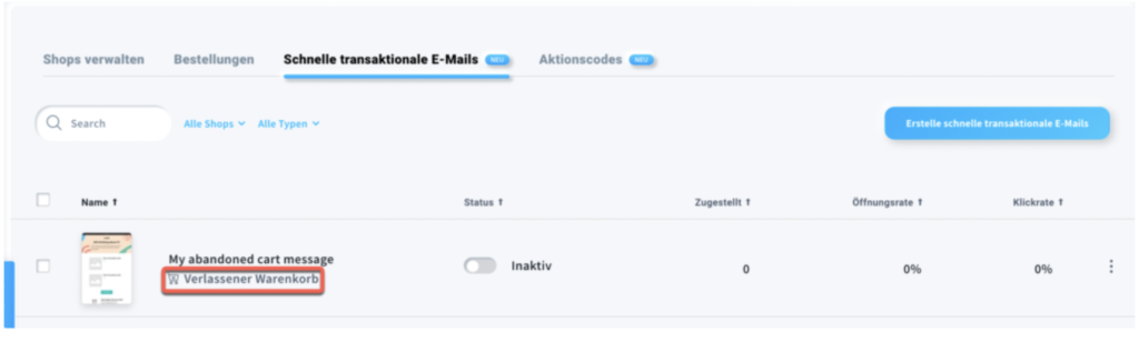 Meine verlassene Warenkorb Email