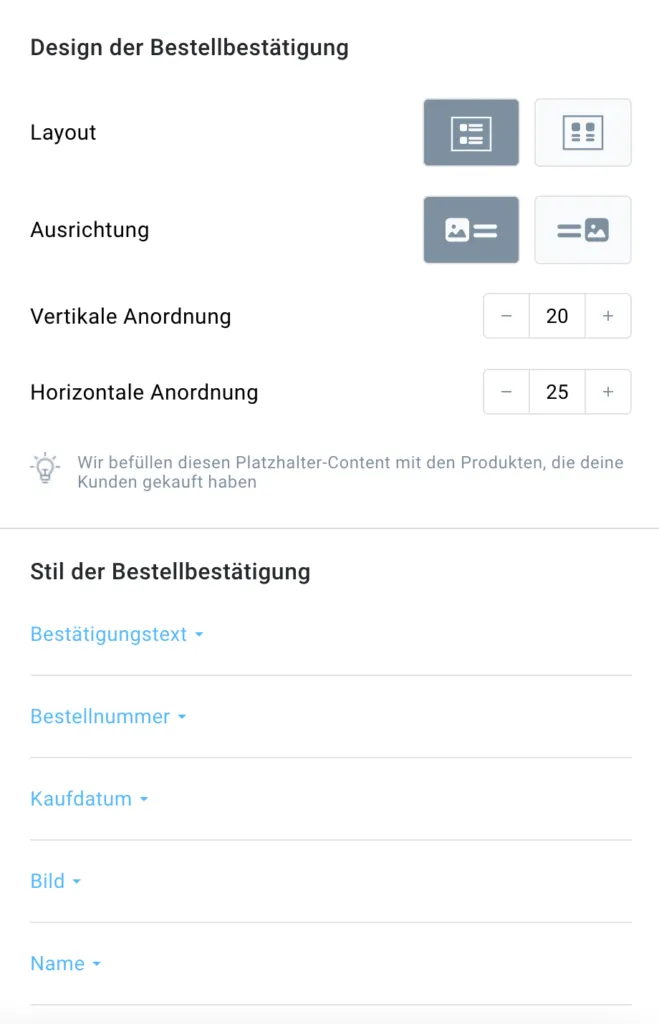 Design der Bestellbestätigung