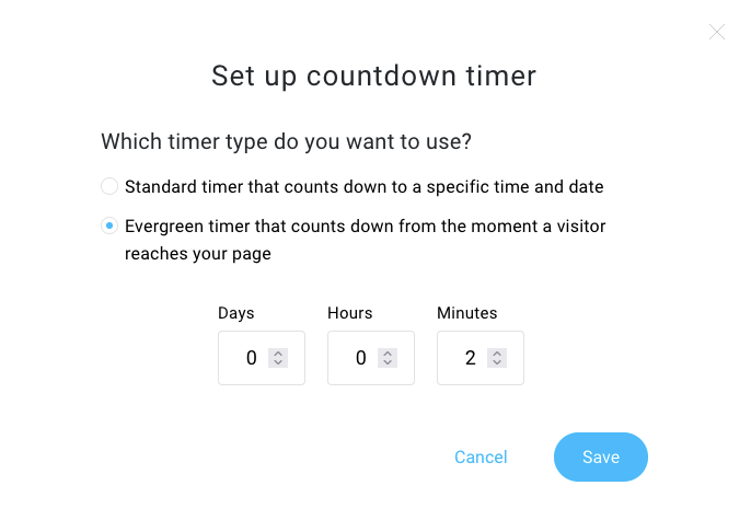 A screenshot presenting Countdown Timer settings.