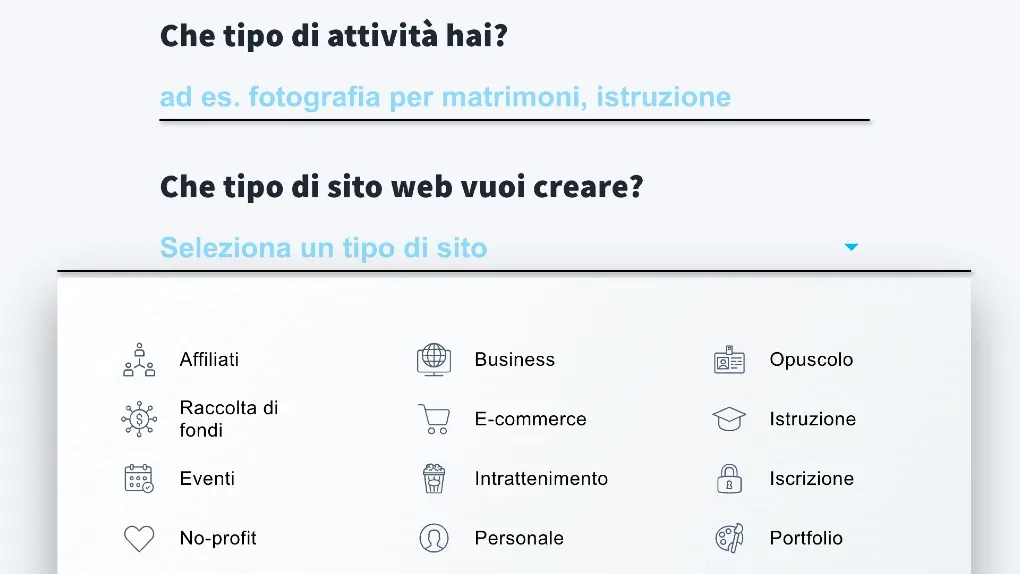 tipologia sito da creare con IA