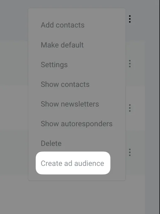 create ad audience from the list menu