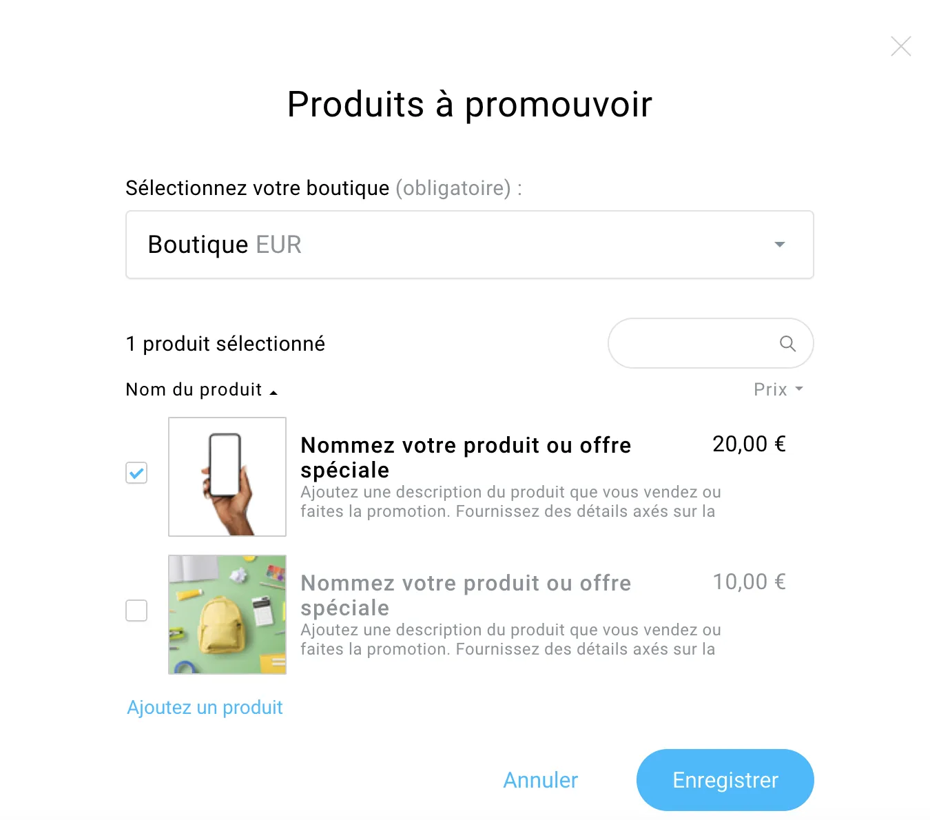 sélectionner des produits