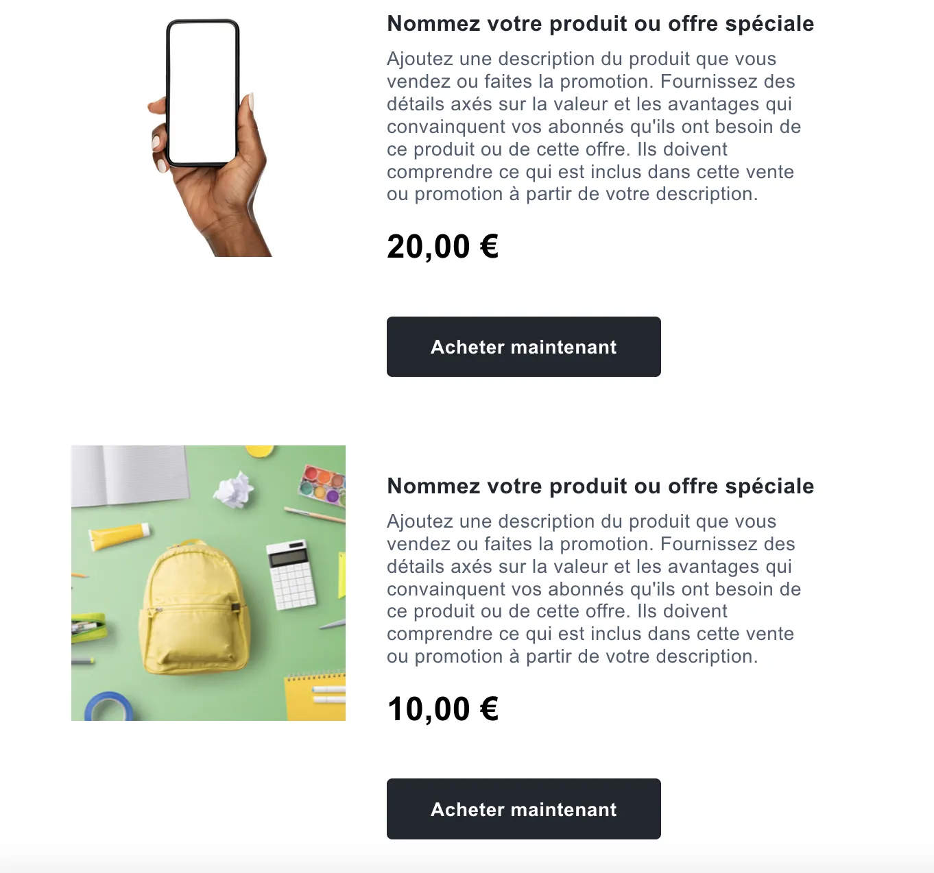 blocs de produits