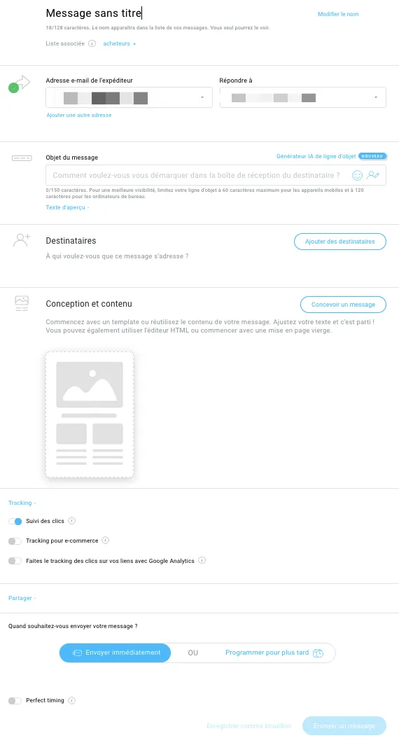 La page de création de message