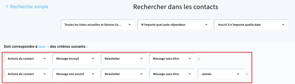 Les conditions en recherche avancée