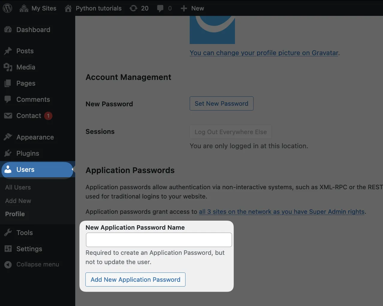 wordpress application password