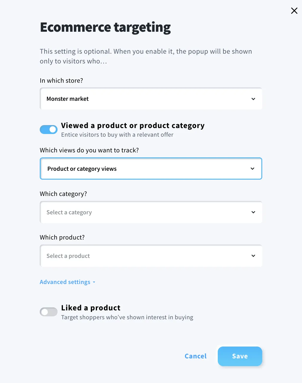 product views as popup trigger