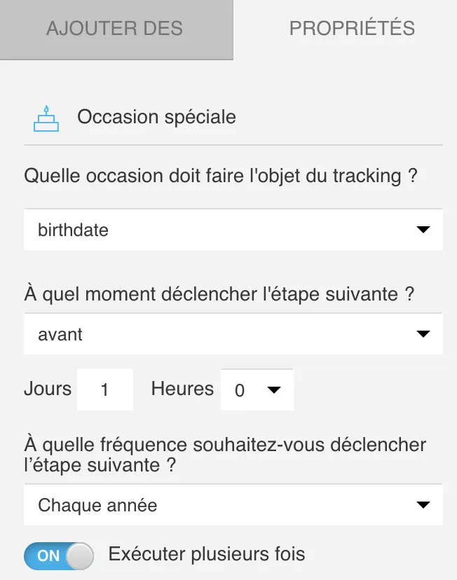 Configuration de l'événement déclencheur