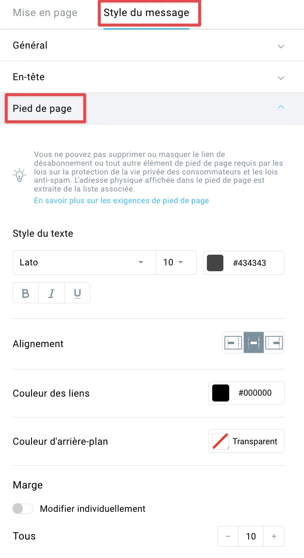 Styliser le pied de page