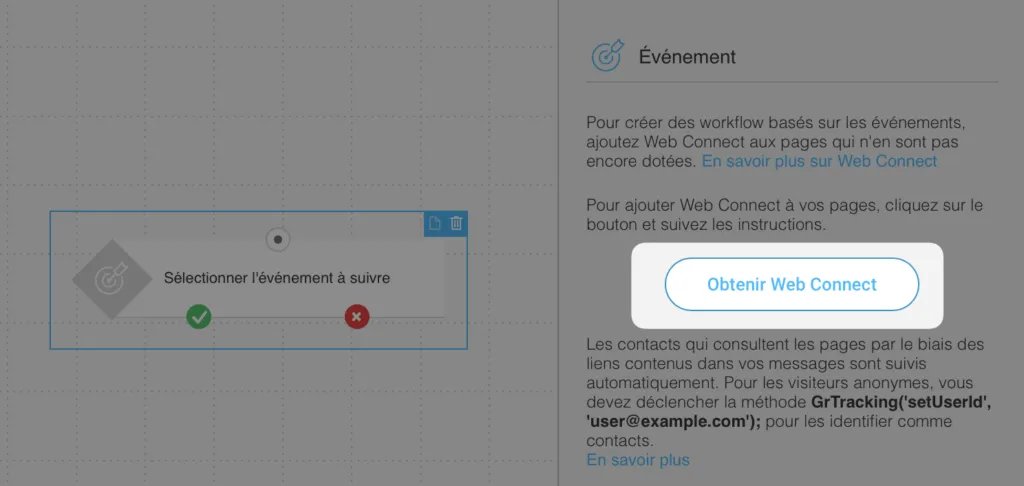 La condition Événement - Web Connect