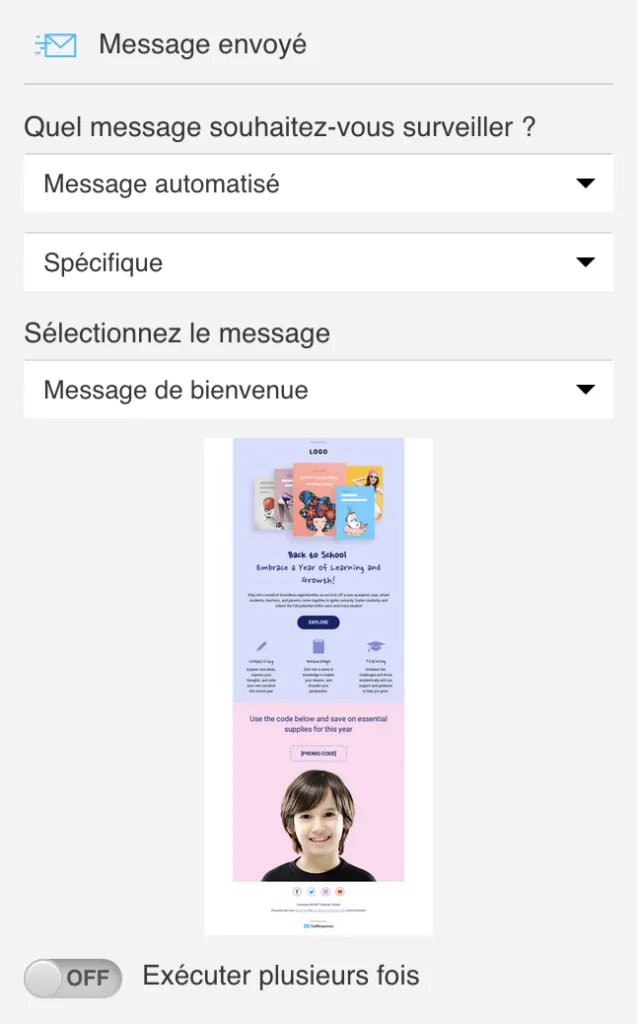 La condition Message envoyé - un message spécifique
