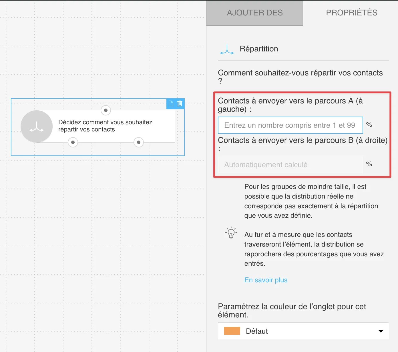 Le filtre Répartition - configurer l'élément