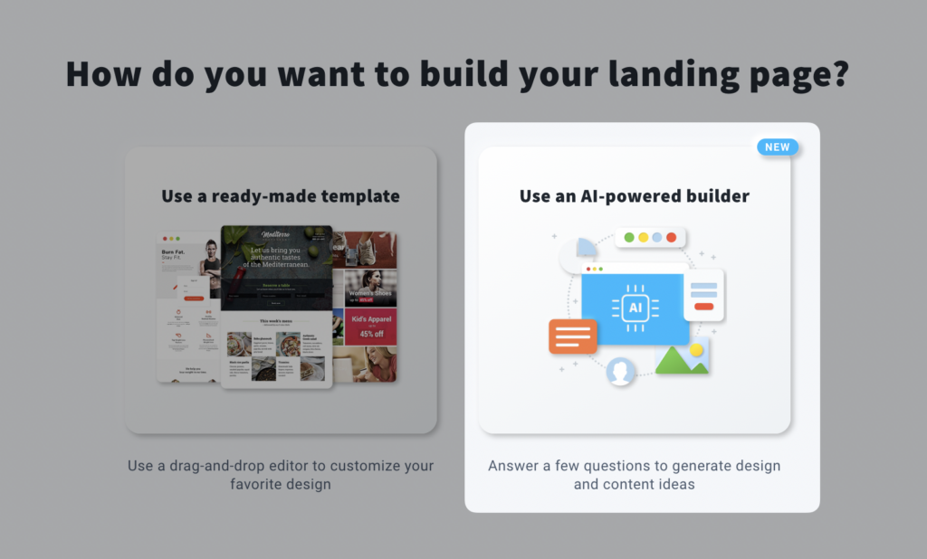How to create a landing page using AI wizard?