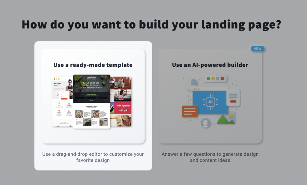 How to create a landing page using templates?