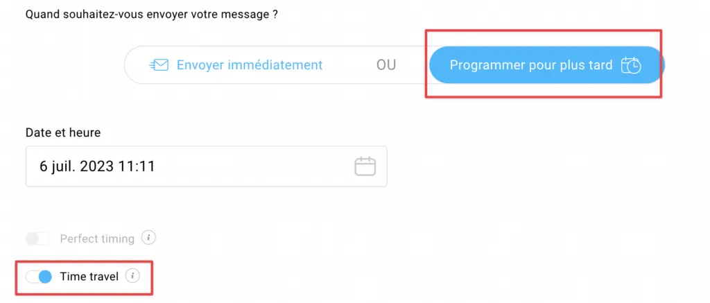 Option Time Travel dans les paramètres de la newsletter