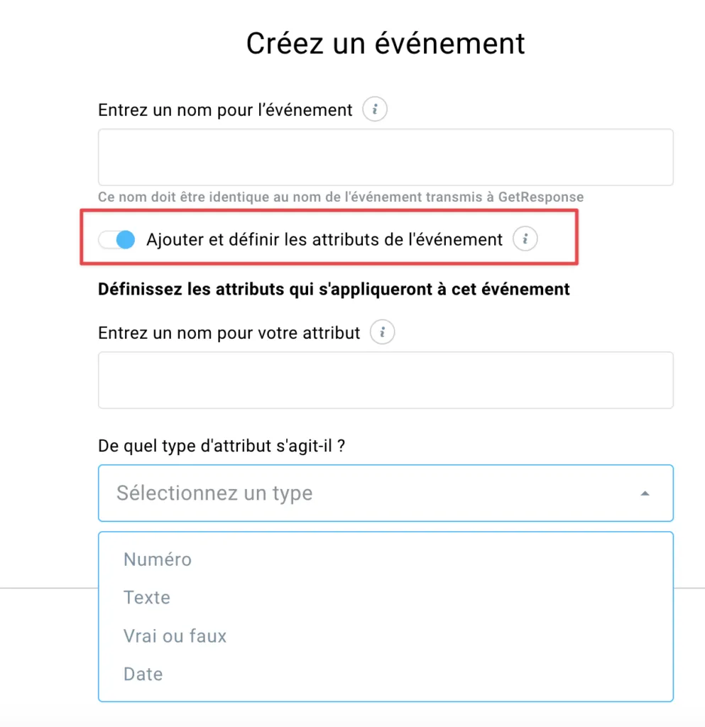 Un événement - définir les attributs
