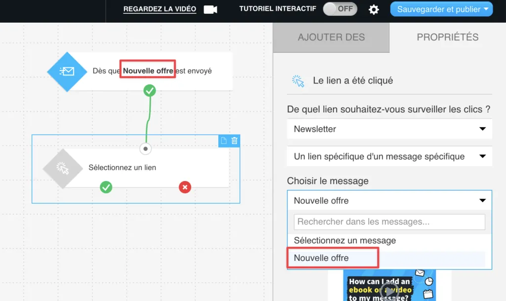 Propriétés 'Lien cliqué'