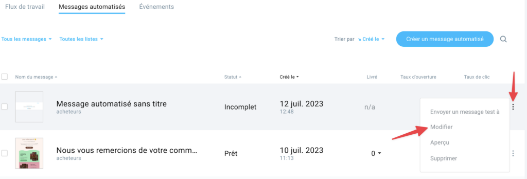 Modifier vos messages d'automatisation