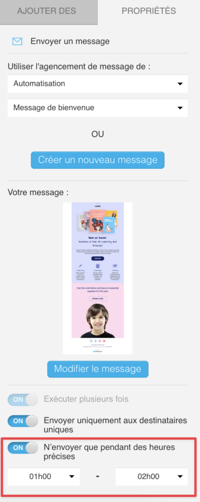 Envoyer uniquement pendant des heures précises