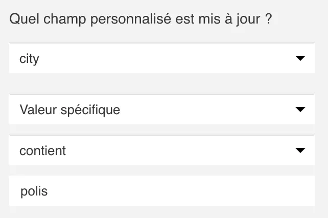 Champ personnalisé modifié - les propriétés de conditions plus larges