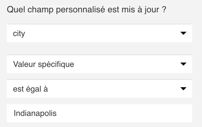 Champ personnalisé modifié - les propriétés de la condition