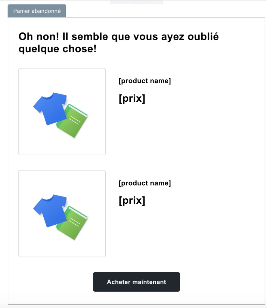 Le bloc Panier abandonné dans un message 
