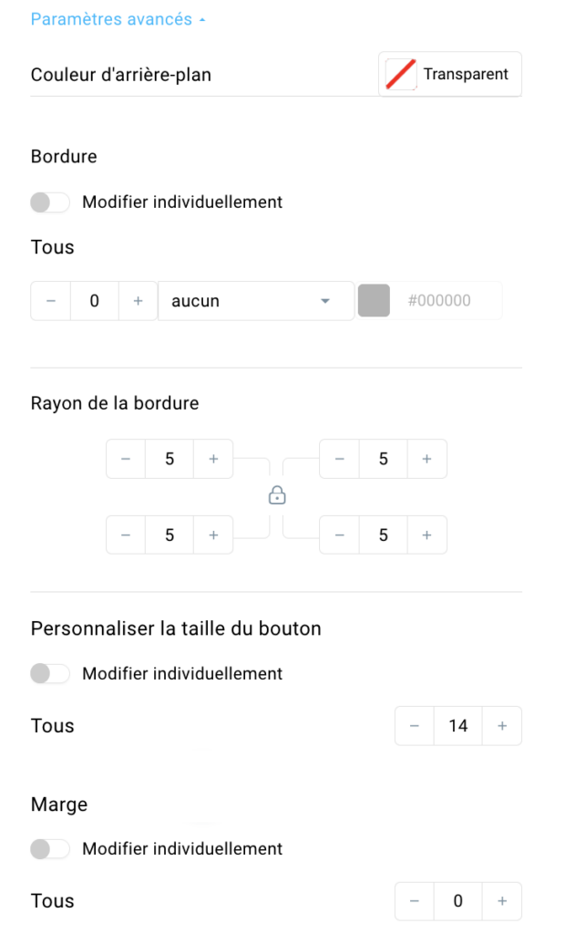 Le bloc Panier abandonné - Bouton les paramètres avancés
