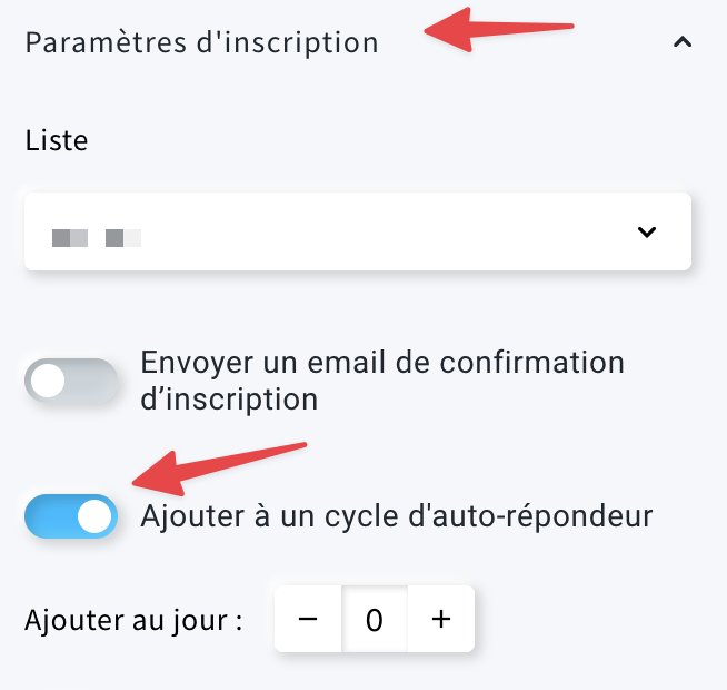 Formulaires et Popups - ajout au cycle activé