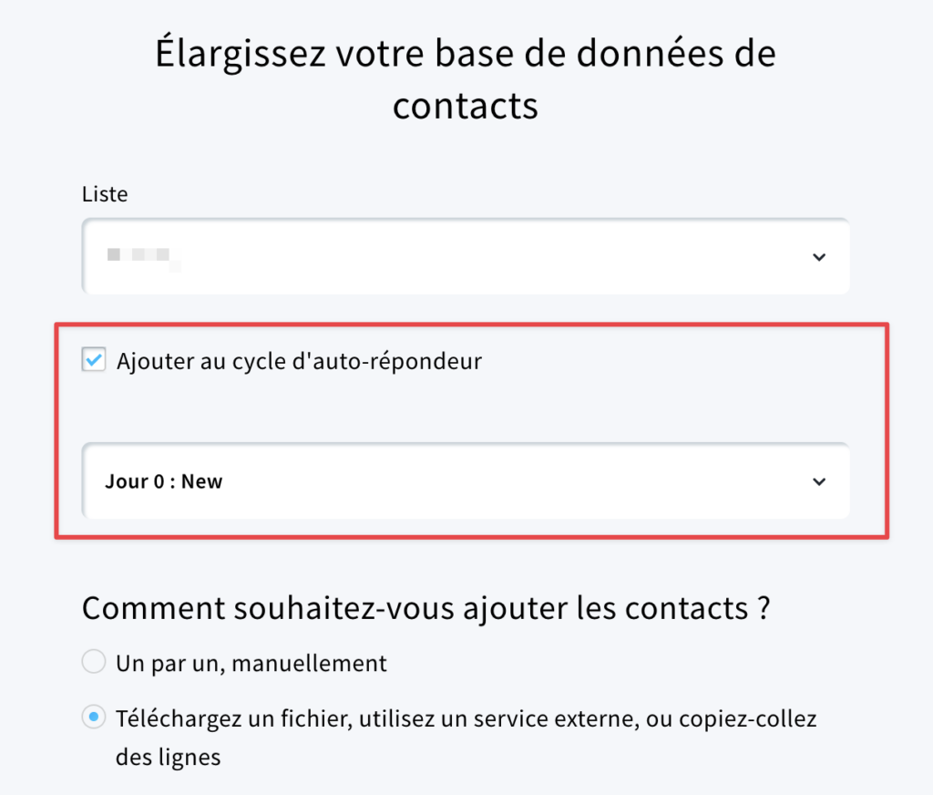 L'ajout manuel de contacts - ajout au cycle activé
