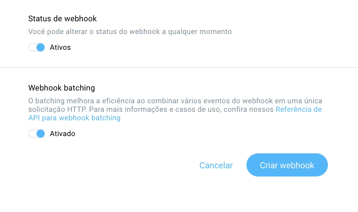 menu de opções de webhooks na getresponse