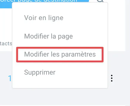 Landing page - Modifier les paramètres