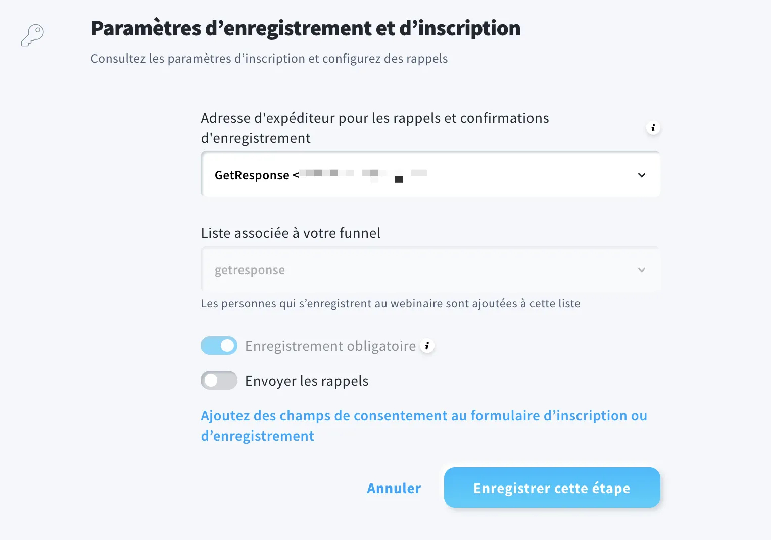 Les paramètres d'enregistrement et d'inscription