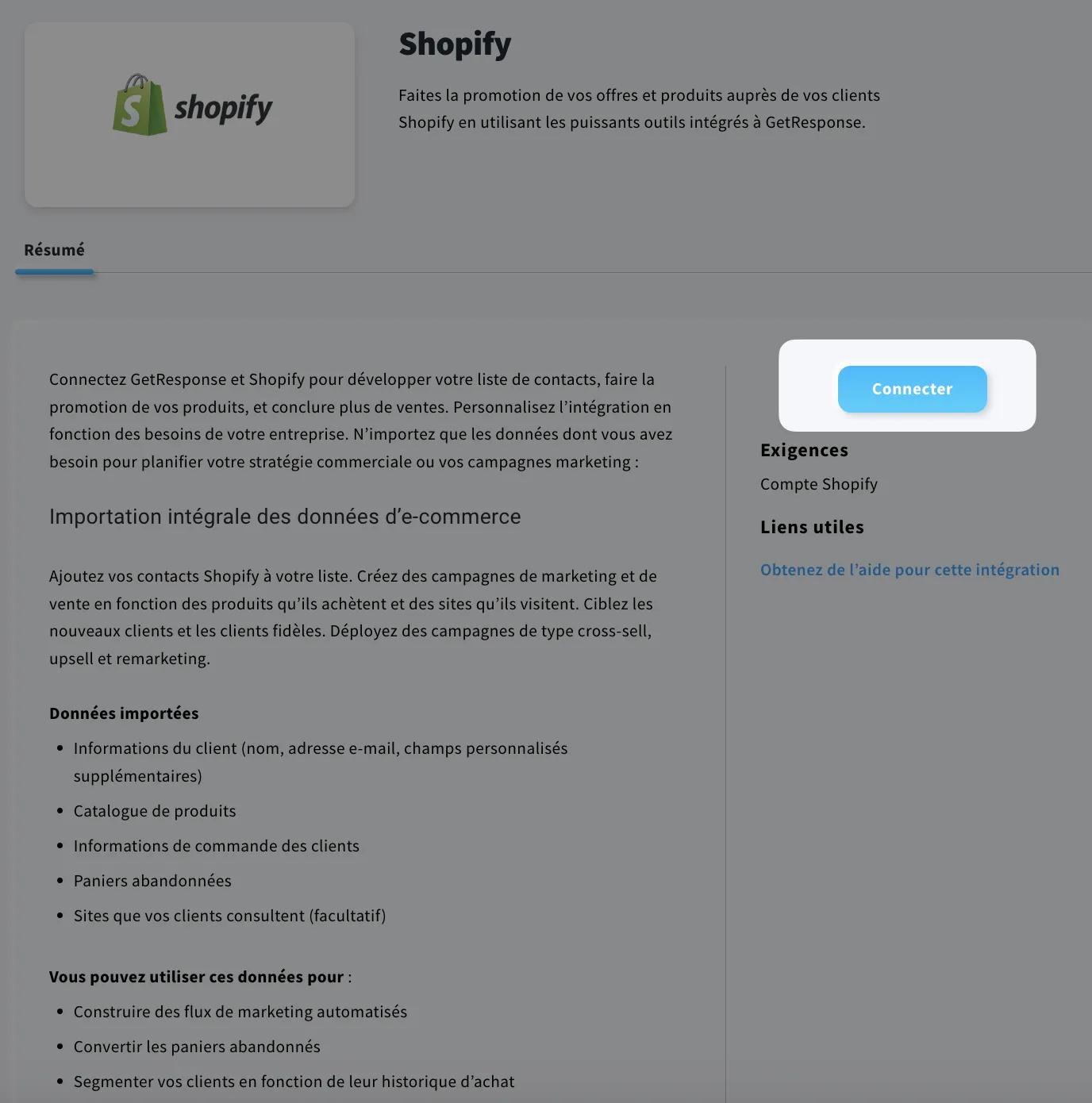 Connecter Shopify