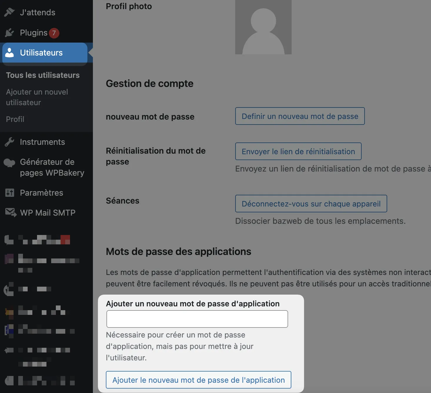 Le mot de passe de l'application