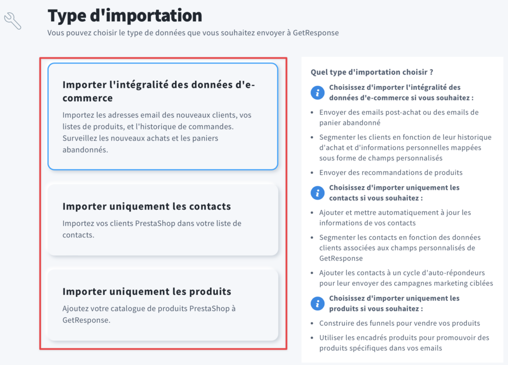 Les types d'importation