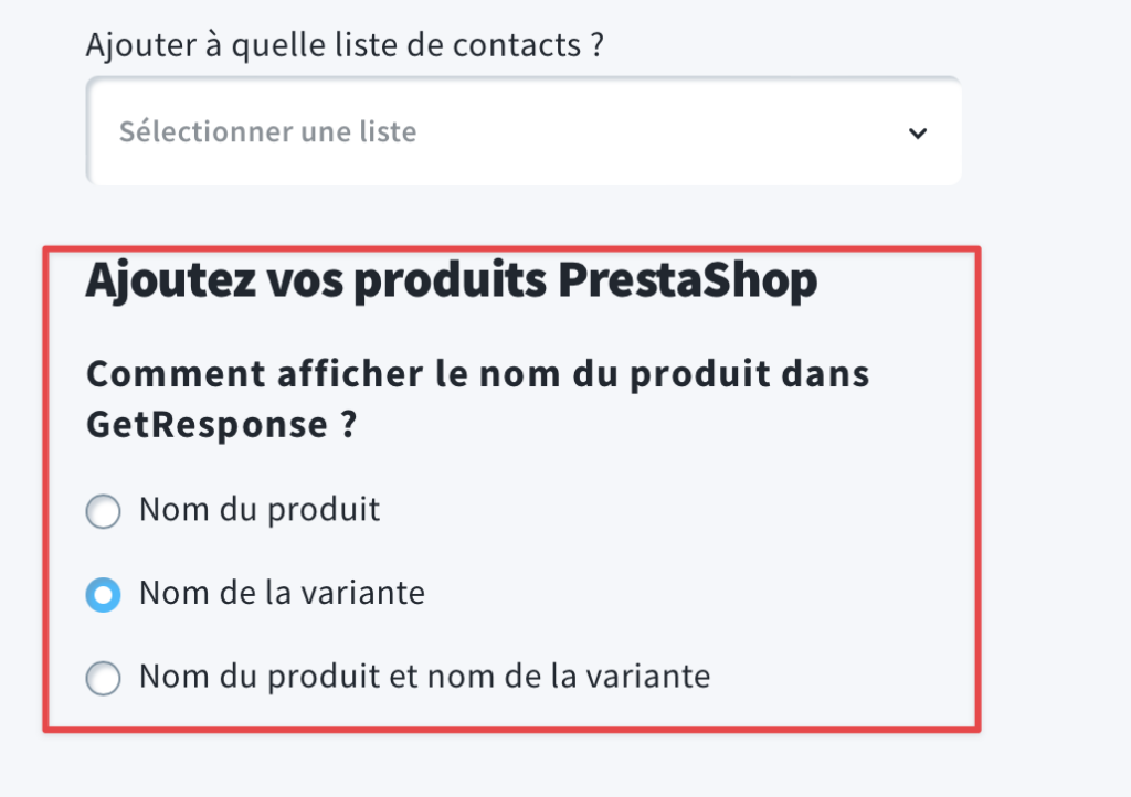 Les noms des produits