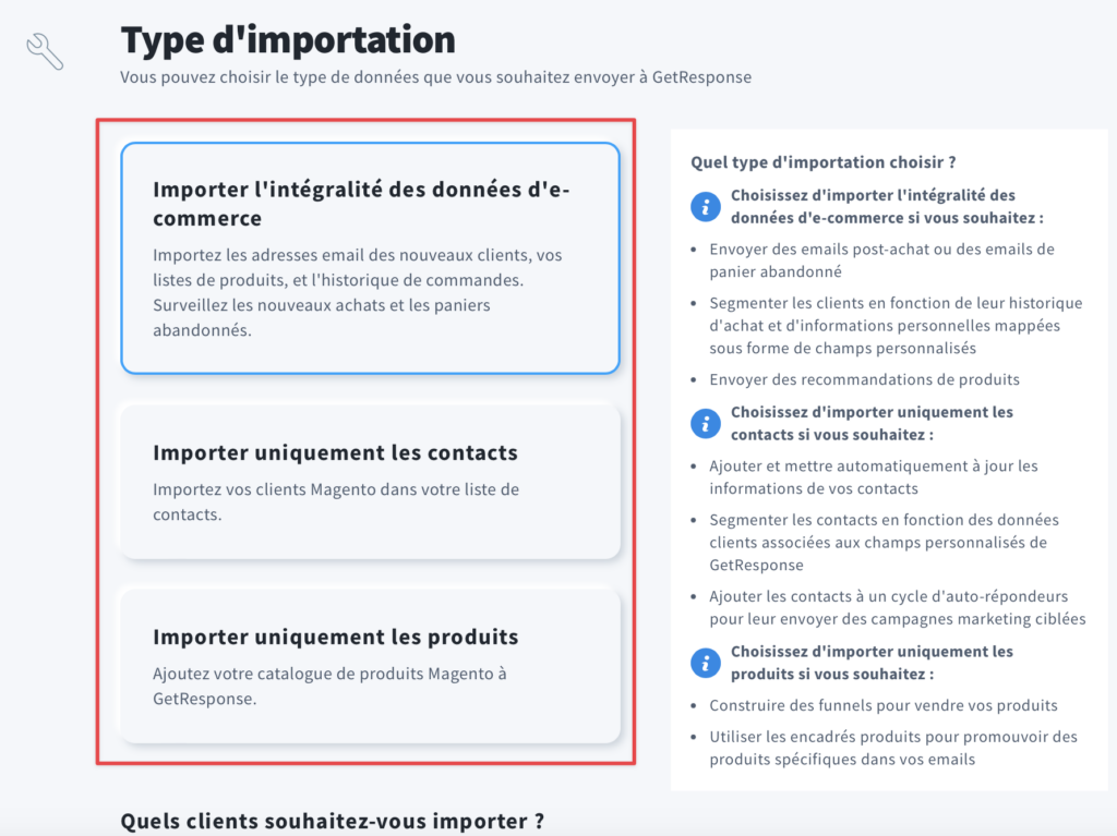 Sélectionnez le type d'importation