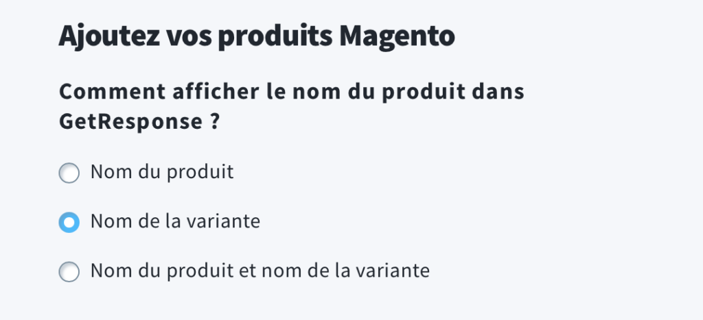 Sélectionnez la manière d'afficher les noms des produits