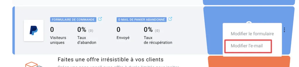 Modifier l'e-mail de la commande abandonnée