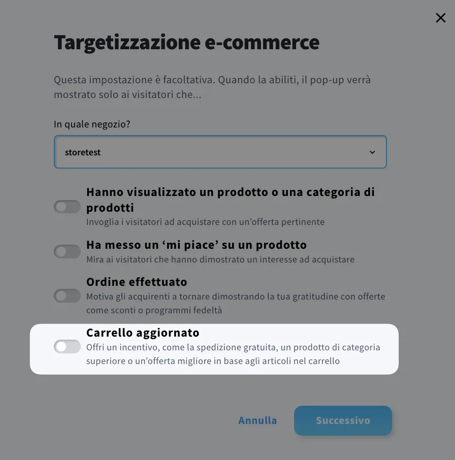 Come attivare un popup in base all'ordine effettuato o al carrello  aggiornato?