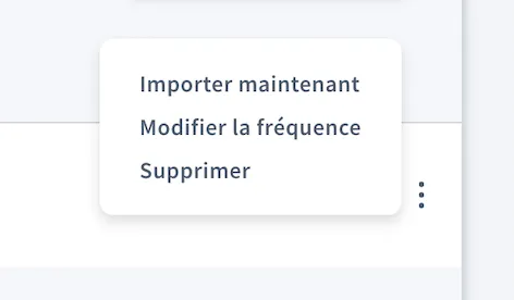 Menu Actions pour les importations