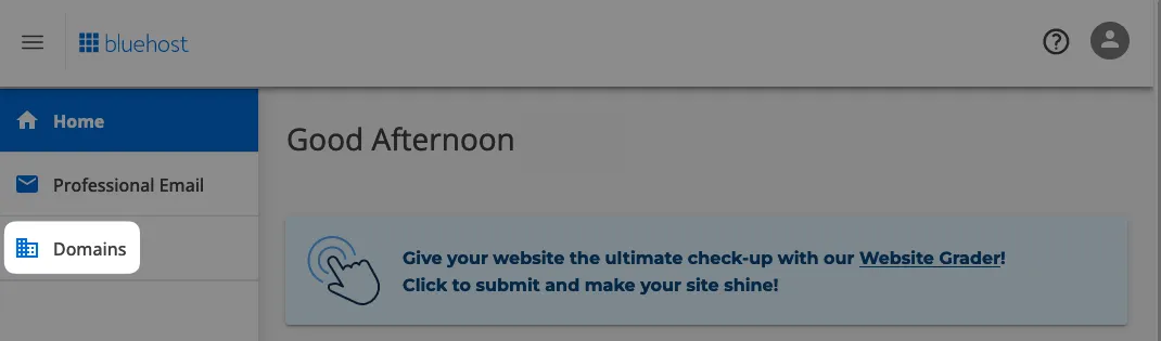Domains tab in bluehost